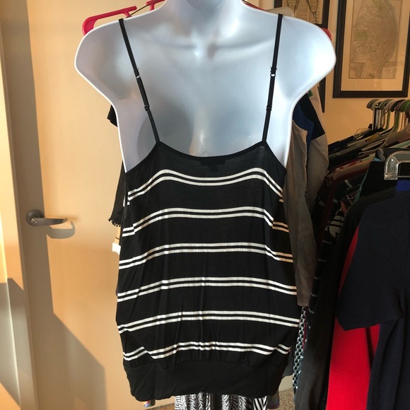 Express // Black & White Striped Banded Ruffle Top - Picture 4 of 4
